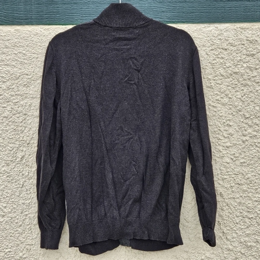 Oscar de la Renta charcoal gray colorblock mockneck full zip cardigan large